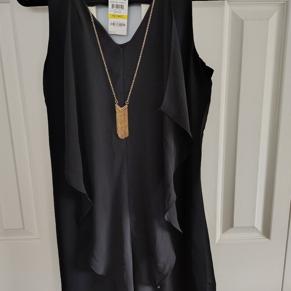 International Concepts INC Black V Neck Ruffle Dress Chiffon MP - Picture 5 of 14